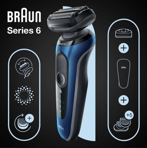 Braun Series 6 61-B4500cs Folierakapparat Trimmer Svart, Blå