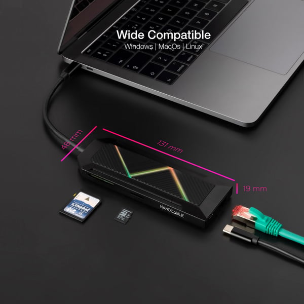 Nanocable 10.16.0801 kannettavien tietokoneiden telakka ja porttitoistin Langallinen USB 3.2 Gen 1 (3.1 Gen 1) Type-C Musta