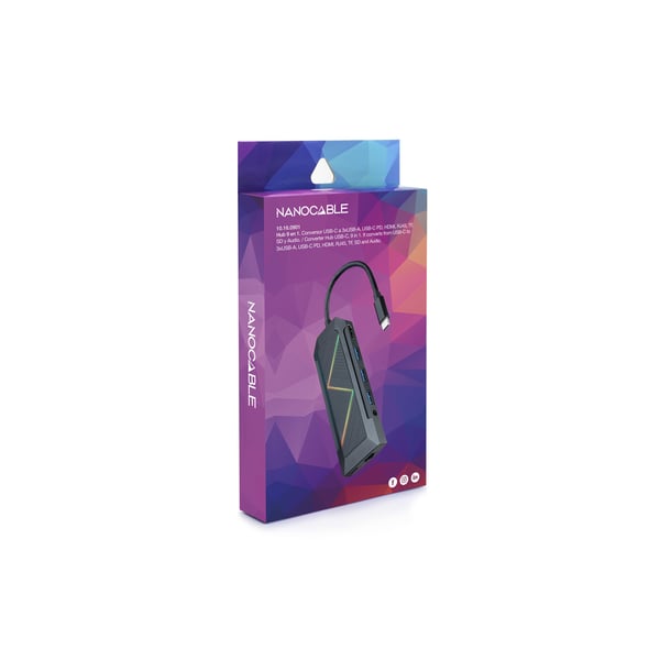 Nanocable 10.16.0901 kannettavien tietokoneiden telakka ja porttitoistin Langallinen USB 3.2 Gen 1 (3.1 Gen 1) Type-C Musta