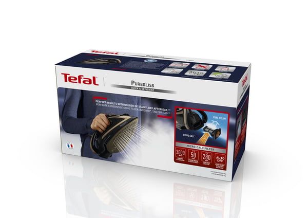 Tefal Puregliss FV8064 Tør & dampstrygejern Durilium AirGlide Autoclean soleplate 3000 W Sort, Bronze
