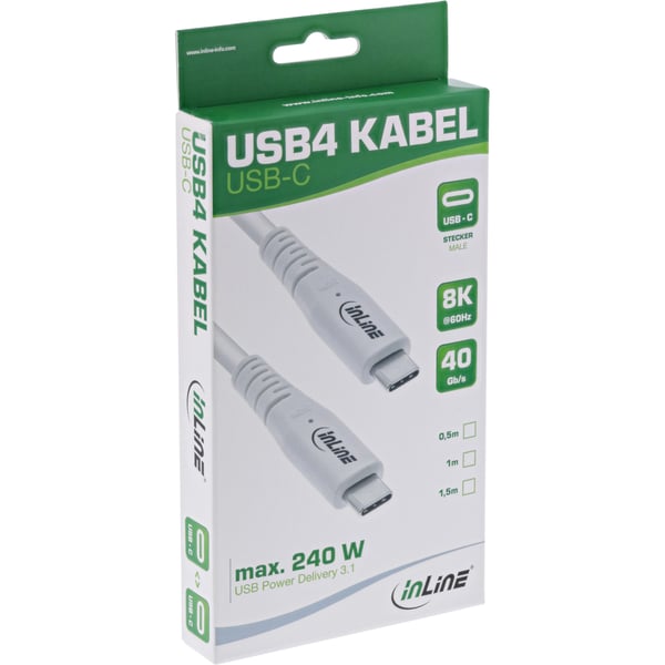 InLine 35901W USB-kablar USB4 Gen 3x2 1 m USB C 40 Gbit/s 240 W Vit