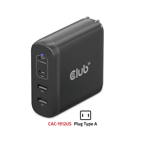 CLUB3D CAC-1912 oplader til mobil enhed Universel Sort Vekselstrøm Indendørs
