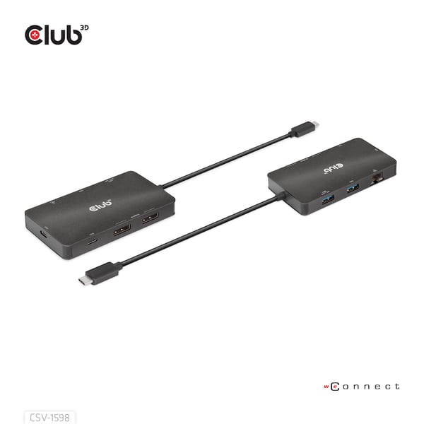 CLUB3D CSV-1598 kannettavien tietokoneiden telakka ja porttitoistin USB 3.2 Gen 2 (3.1 Gen 2) Type-C Musta