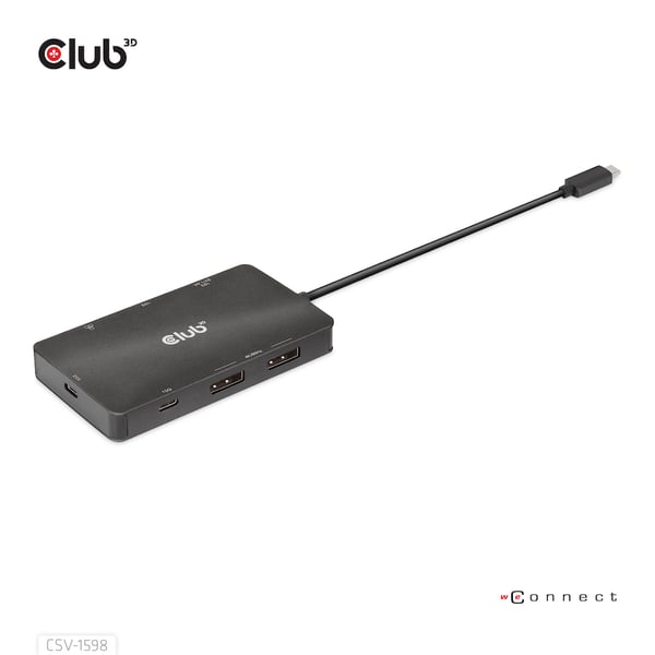 CLUB3D CSV-1598 kannettavien tietokoneiden telakka ja porttitoistin USB 3.2 Gen 2 (3.1 Gen 2) Type-C Musta
