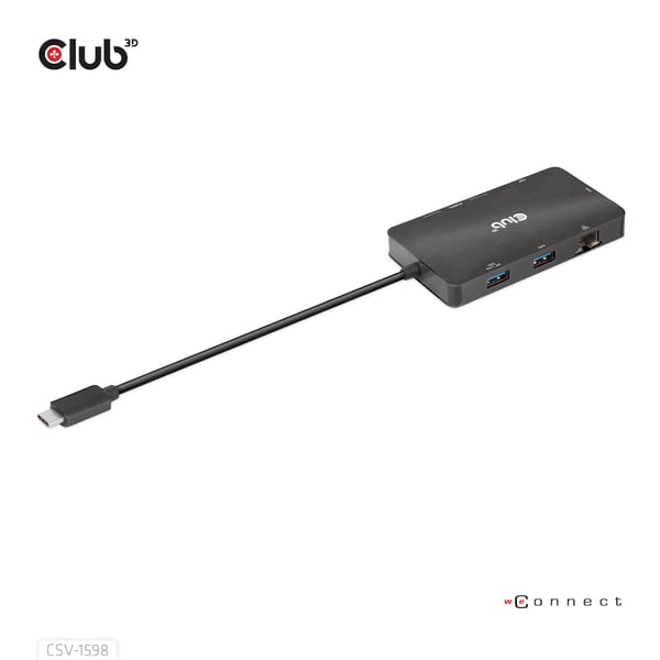 CLUB3D CSV-1598 kannettavien tietokoneiden telakka ja porttitoistin USB 3.2 Gen 2 (3.1 Gen 2) Type-C Musta