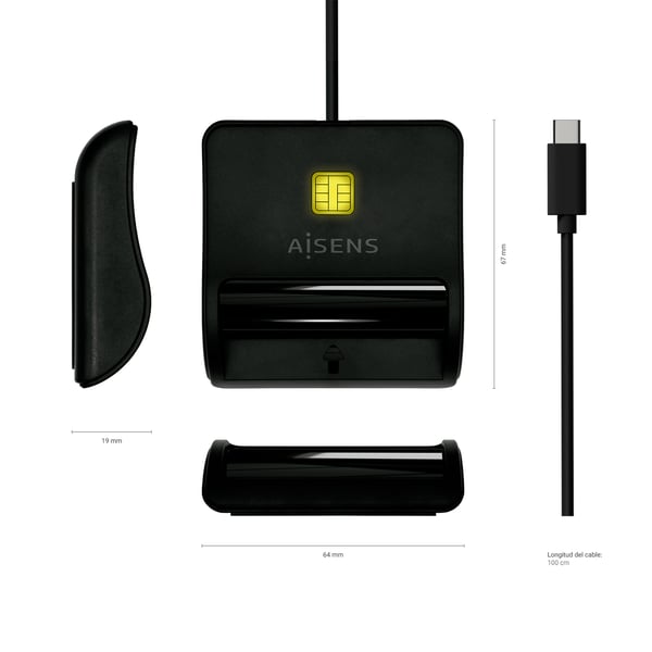 AISENS ASCR-SN03C-BK läsare för inpasseringskontroll USB-åtkomstkontrolläsare Svart