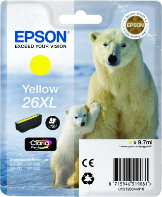 Epson Polar bear Yksittäispakkaus, keltainen 26XL Claria Premium -muste