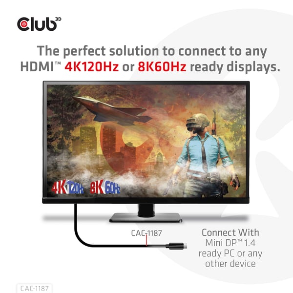 Club 3D CAC-1187 - Adapterkabel - Mini DisplayPort hane till HDMI hane - 1.8 m - stöder 8K