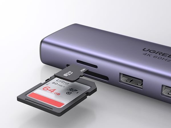 Ugreen 60515 kannettavien tietokoneiden telakka ja porttitoistin Langallinen USB 3.2 Gen 1 (3.1 Gen 1) Type-C Harmaa