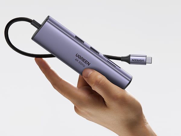 Ugreen 60515 kannettavien tietokoneiden telakka ja porttitoistin Langallinen USB 3.2 Gen 1 (3.1 Gen 1) Type-C Harmaa