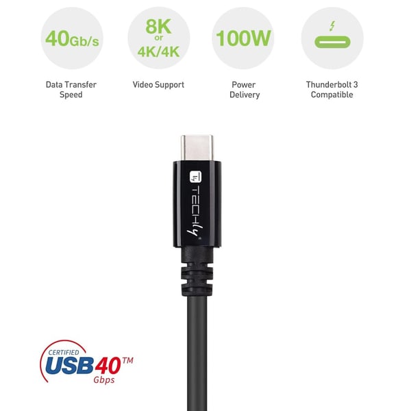 Techly ICOC MUSB40-CMCM08 USB-kabel USB4 Gen 3x2 0,8 m USB C 40 Gbit/sek. 100 W Sort