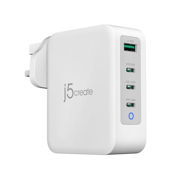 j5create JUP43130F-FN 130W GaN 4-ports USB-C®-oplader - UK j5create JUP43130F-FN 130W GaN 4-ports USB-C®-oplader - UK