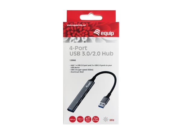 Equip 128960 keskitin USB 3.2 Gen 1 (3.1 Gen 1) Type-A 5000 Mbit/s Musta, Harmaa