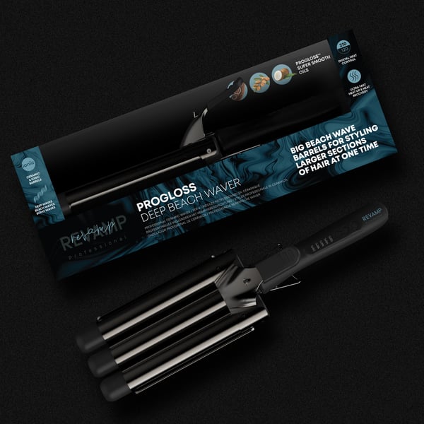 Revamp Progloss Deep Beach Waver Rakennetta antama kiharrin Lämmin Musta 3 m