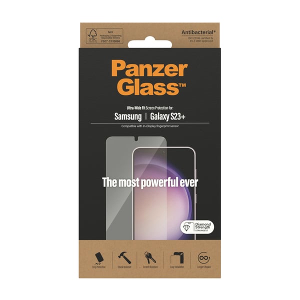 PanzerGlass ® Screen Protector Samsung Galaxy S23+ | Ultra-Wide Fit Genomskinligt skärmskydd 1 styck