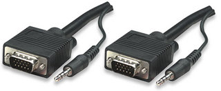 Manhattan HD15, 3.5mm/HD15, 3.5mm, M/M, 1.8m 1,8 m VGA (D-Sub) + 3.5mm Sort