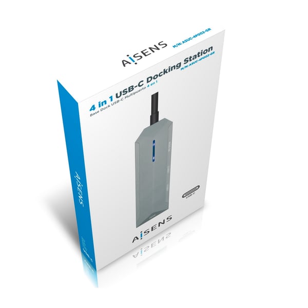 AISENS ASUC-4P002-GR kannettavien tietokoneiden telakka ja porttitoistin Langallinen USB 3.2 Gen 1 (3.1 Gen 1) Type-C Harmaa