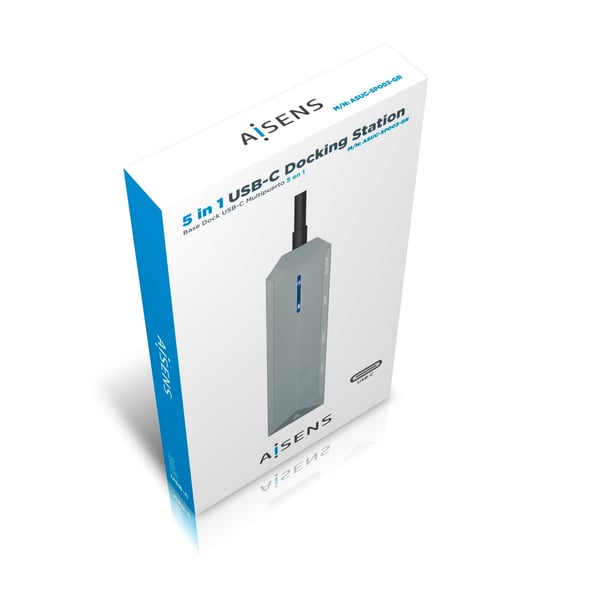 AISENS ASUC-5P003-GR kannettavien tietokoneiden telakka ja porttitoistin Langallinen USB 3.2 Gen 1 (3.1 Gen 1) Type-C Harmaa
