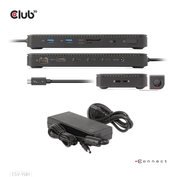 CLUB3D CSV-1581 dockningsstationer för bärbara datorer Dockning Thunderbolt 4 Svart