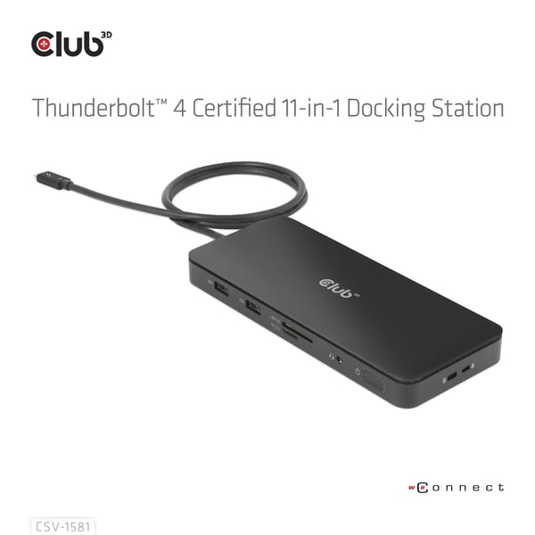 CLUB3D CSV-1581 dockningsstationer för bärbara datorer Dockning Thunderbolt 4 Svart