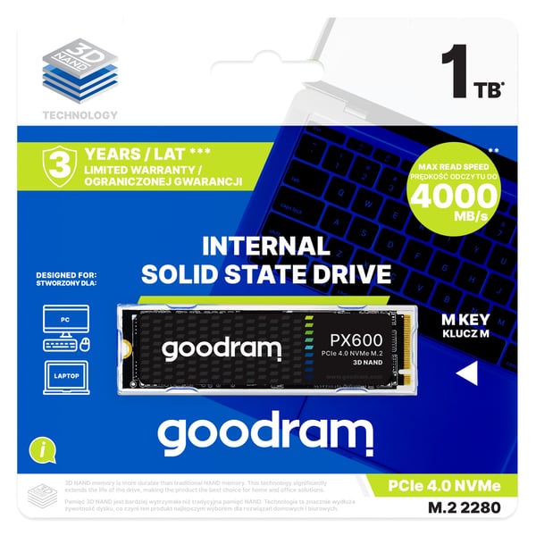 Goodram SSDPR-PX600-500-80 intern solid state drev 500 GB M.2 PCI Express 4.0 NVMe 3D NAND