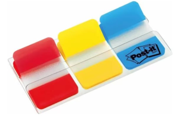 3M Post-it Index Flags 25mm Strong 66 Tabs 3 Colours 686-RYB selvklæbende fane Blå, Rød, Gul