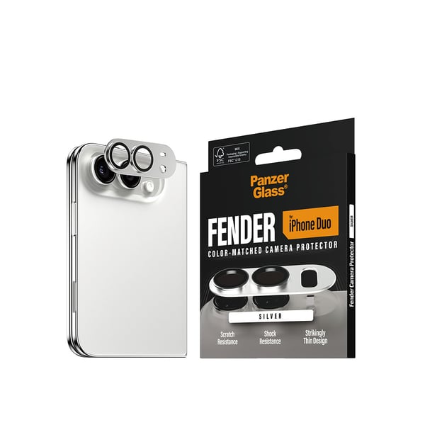 PanzerGlass ® Fender Kameralinsebeskytter Sølv iPhone Duo