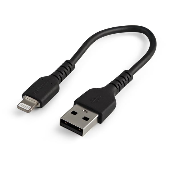StarTech.com 15 cm (6 tum) Slitstark Svart USB-A till Lightning-kabel, Kraftig Aramidfiber USB T
