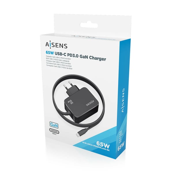 AISENS ASCH-1PD65WL033-BK oplader til mobil enhed Universel Sort Vekselstrøm Indendørs