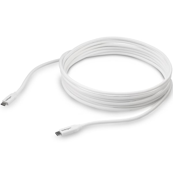 StarTech.com 4 m USB-C snabbladdningskabel, laddning och synkronisering, 100 W (5 A) PD, USB 2.0, USB-IF-certifierad - Vit USB C-laddningssladd