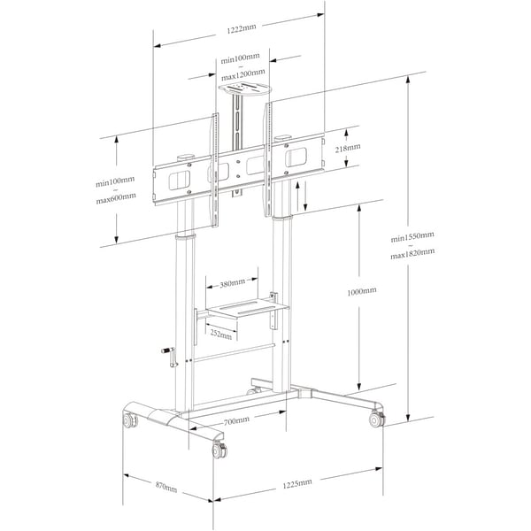 Techly ICA-TR230 multimedie vogn & stand Sort Fladt panel Multimedie kurv