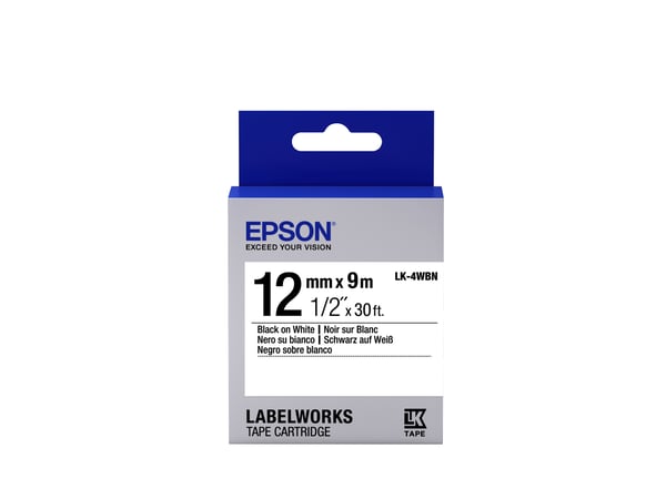 Epson etikettkassett standard – LK-4WBN std svart/vit 12/9