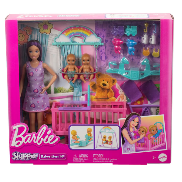 Barbie Skipper Babysitters Inc. Skipper Babysitter-dukke med tvillingebørneværelse-legesæt og tilbehør