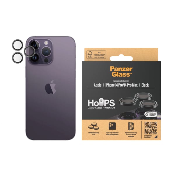 PanzerGlass ® Hoops® Camera Lens Protector Black iPhone 14 Pro | 14 Pro Max Kirkas näytönsuoja Apple 1 kpl
