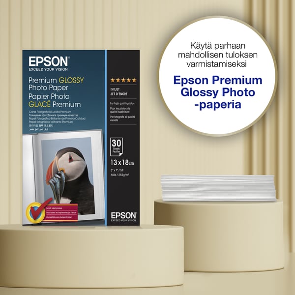 Epson Premium Glossy Photo Paper valokuvapaperi (13 x 18 cm), 255 g/m2, 30 arkkia