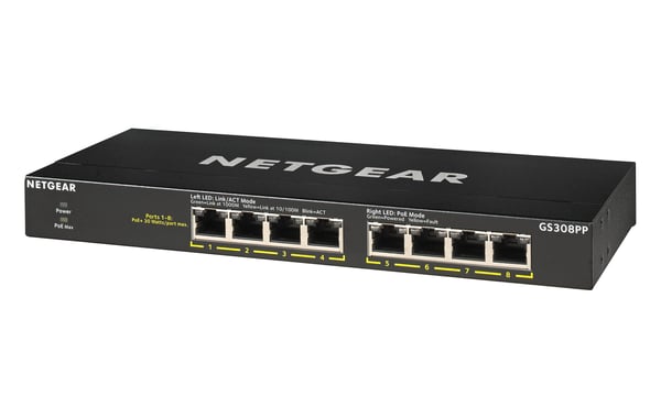 NETGEAR GS308PP Ohanterad Gigabit Ethernet (10/100/1000) Strömförsörjning via Ethernet (PoE) stöd Svart