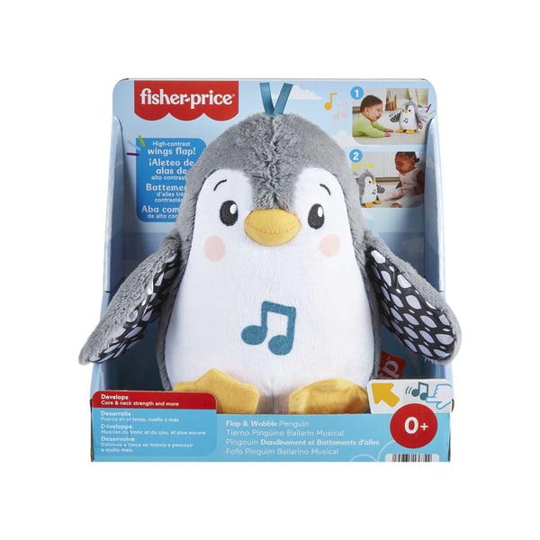 Fisher-Price ‐pehmolelu, Flap & Wobble ‐pingviini, musiikkilelu vastasyntyneille