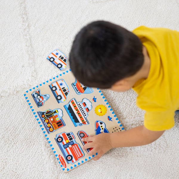 Melissa & Doug Vehicles Sound Puzzle Ramme puslespil 8 stk Køretøjer