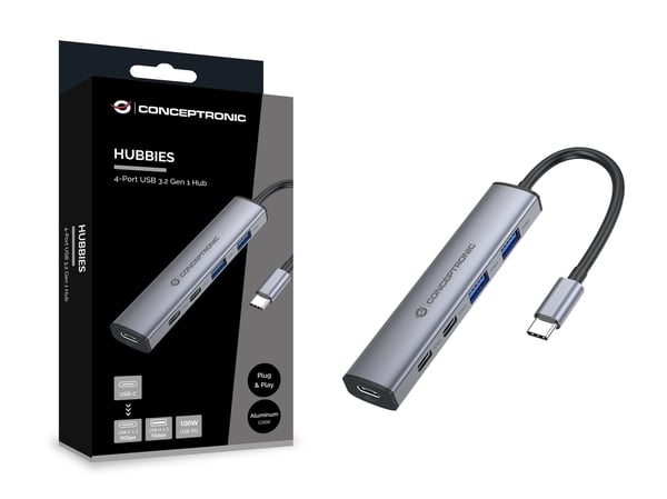 Conceptronic HUBBIES22G gränssnittshubbar USB 3.2 Gen 1 (3.1 Gen 1) Type-C 5000 Mbit/s Grå