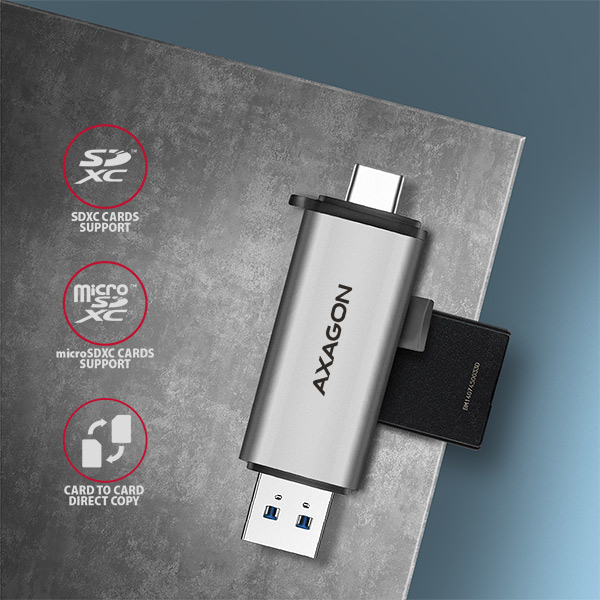 Axagon CRE-SAC kortinlukija USB 3.0 Type-A/Type-C Harmaa