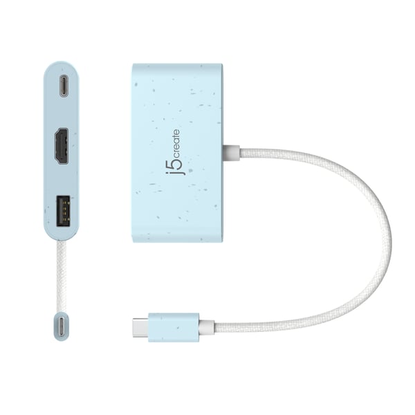 j5create JCA379EC-N Ympäristöystävällinen USB-C® - HDMI™ & USB™ Type-A ja virransyöttö