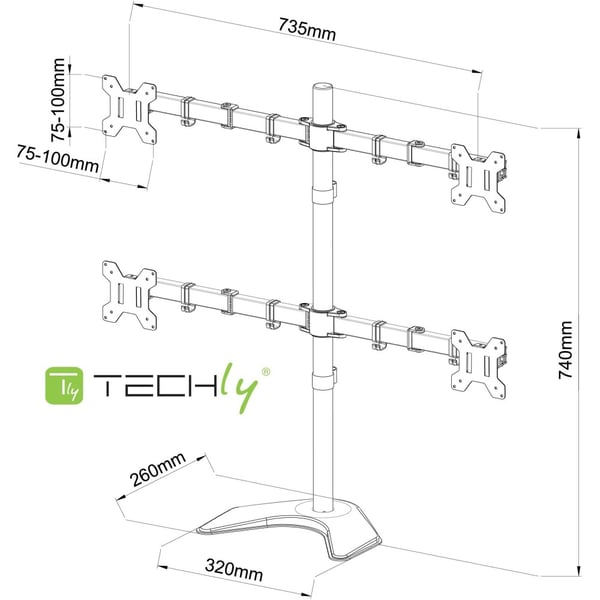 Techly ICA-LCD 2540 monitorin kiinnike ja jalusta 68,6 cm (27") Vastaanotto Musta