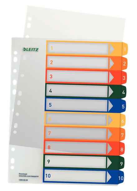 Esselte 12930000 faneskiller Numerisk faneindeks Polypropylen (PP) Flerfarvet