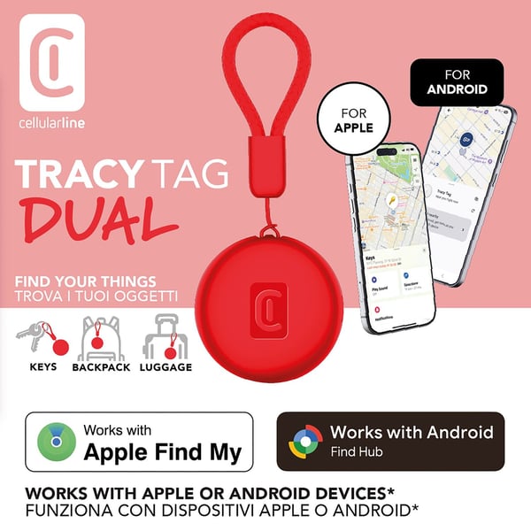 Cellularline BTTRACYTAGDUALR GPS-seurantalaite ja -etsin Kohde Punainen