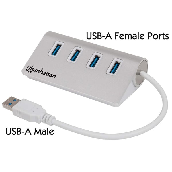 Manhattan 163767 gränssnittshubbar USB 3.2 Gen 1 (3.1 Gen 1) Type-A 5000 Mbit/s Aluminium, Vit