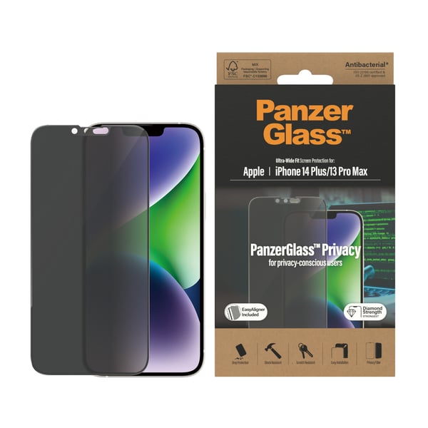 PanzerGlass ® Privacy Screen Protector iPhone 14 Plus | 13 Pro Max | Ultra-Wide Fit w. EasyAligner Genomskinligt skärmskydd Apple 1 styck