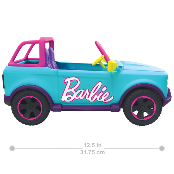 Hot Wheels Kauko-ohjattava Barbie -katumaasturi ja tarroja, paristoilla toimiva leluauto, johon mahtuu 2 Barbie-nukkea