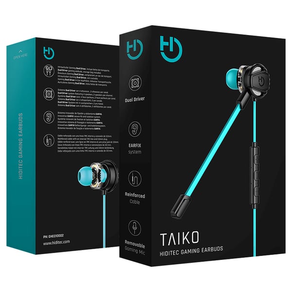 Hiditec Taiko Headset Ledningsført I ørerne Spil Sort, Turkis