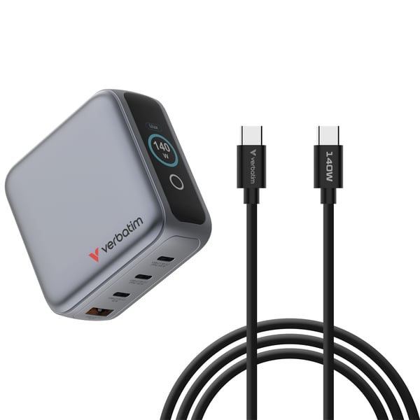 Verbatim Mini GaN Laddare 4 Portar 140W med Display EU/UK/US - Laddare