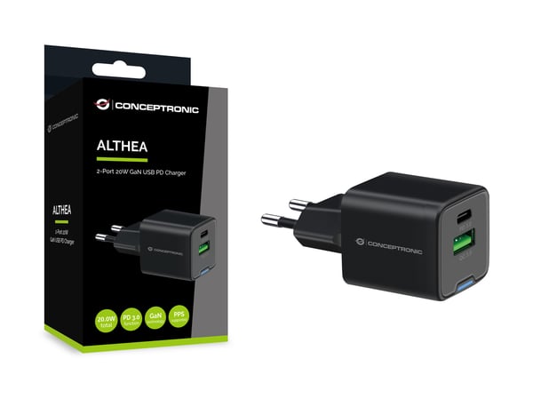 Conceptronic ALTHEA15B mobiililaitteen laturi Universaali Musta AC Pikalataus Sisätila